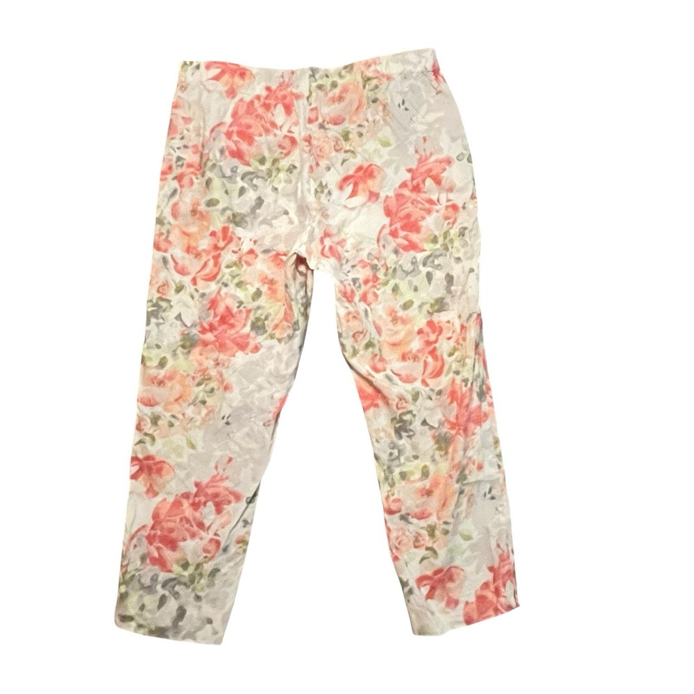 J Jill Cropped Floral Linen Blend Pants Pockets Stretch Cottagecore Pull on Sz S